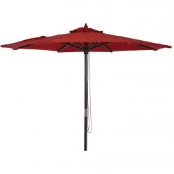 Outdoor Expressions 9 Ft. Pulley Crimson Red Market Patio Umbrella With Chrome Plated Hardware