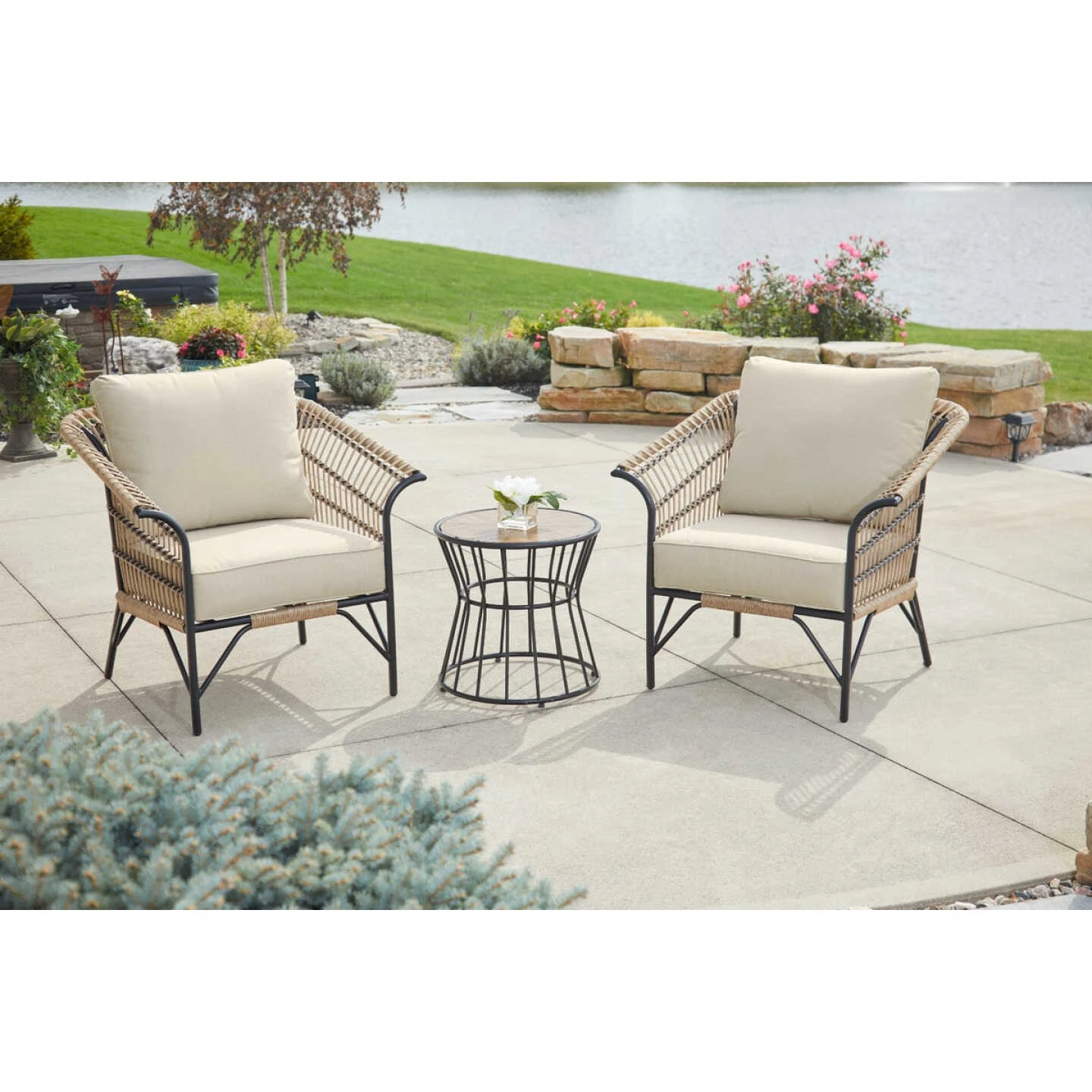 Outdoor Expressions Brentwood 3-Piece Wicker Chat Set 2 Outdoor Expressions Brentwood 3-Piece Wicker Chat Set - Image 2