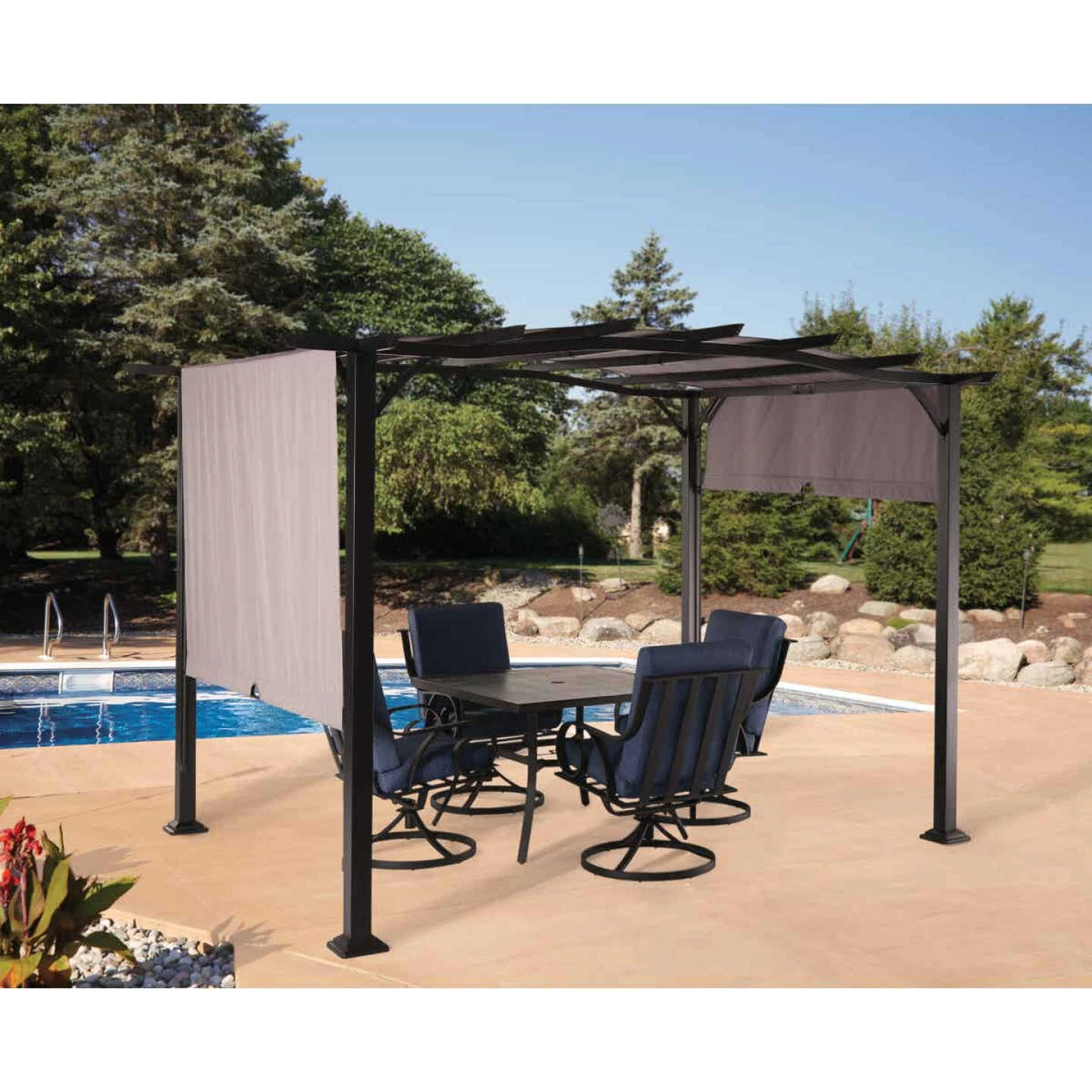 Outdoor Expressions 8.8 Ft. W. X 7.5 Ft. H. X 11.5 Ft. L. Black Steel Pergola 2 Outdoor Expressions 8.8 Ft. W. X 7.5 Ft. H. X 11.5 Ft. L. Black Steel Pergola - Image 2