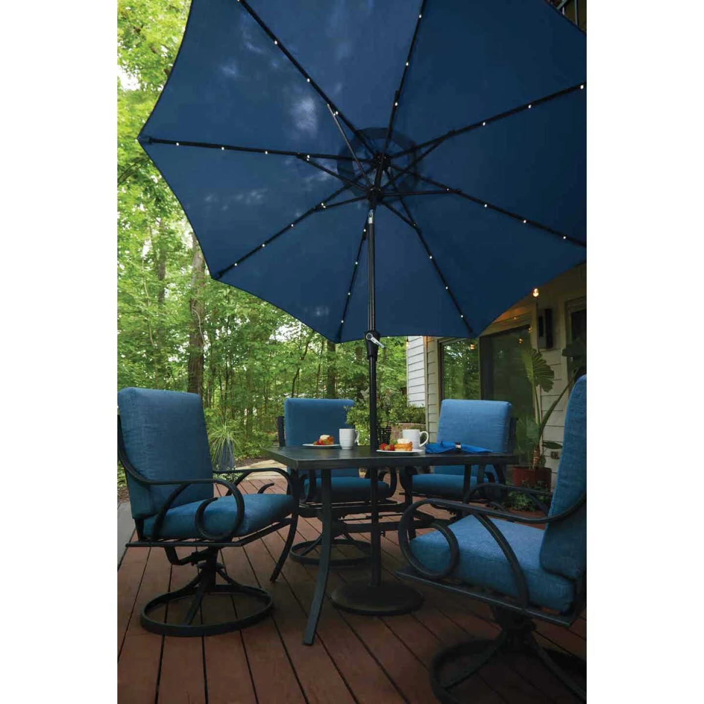 Outdoor Expressions 9 Ft. Aluminum Tilt/Crank Heather Blue Patio Umbrella With Solar LED Lights 2 Outdoor Expressions 9 Ft. Aluminum Tilt/Crank Heather Blue Patio Umbrella With Solar LED Lights - Image 2