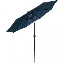 Outdoor Expressions 9 Ft. Aluminum Tilt/Crank Heather Blue Patio Umbrella With Solar LED Lights
