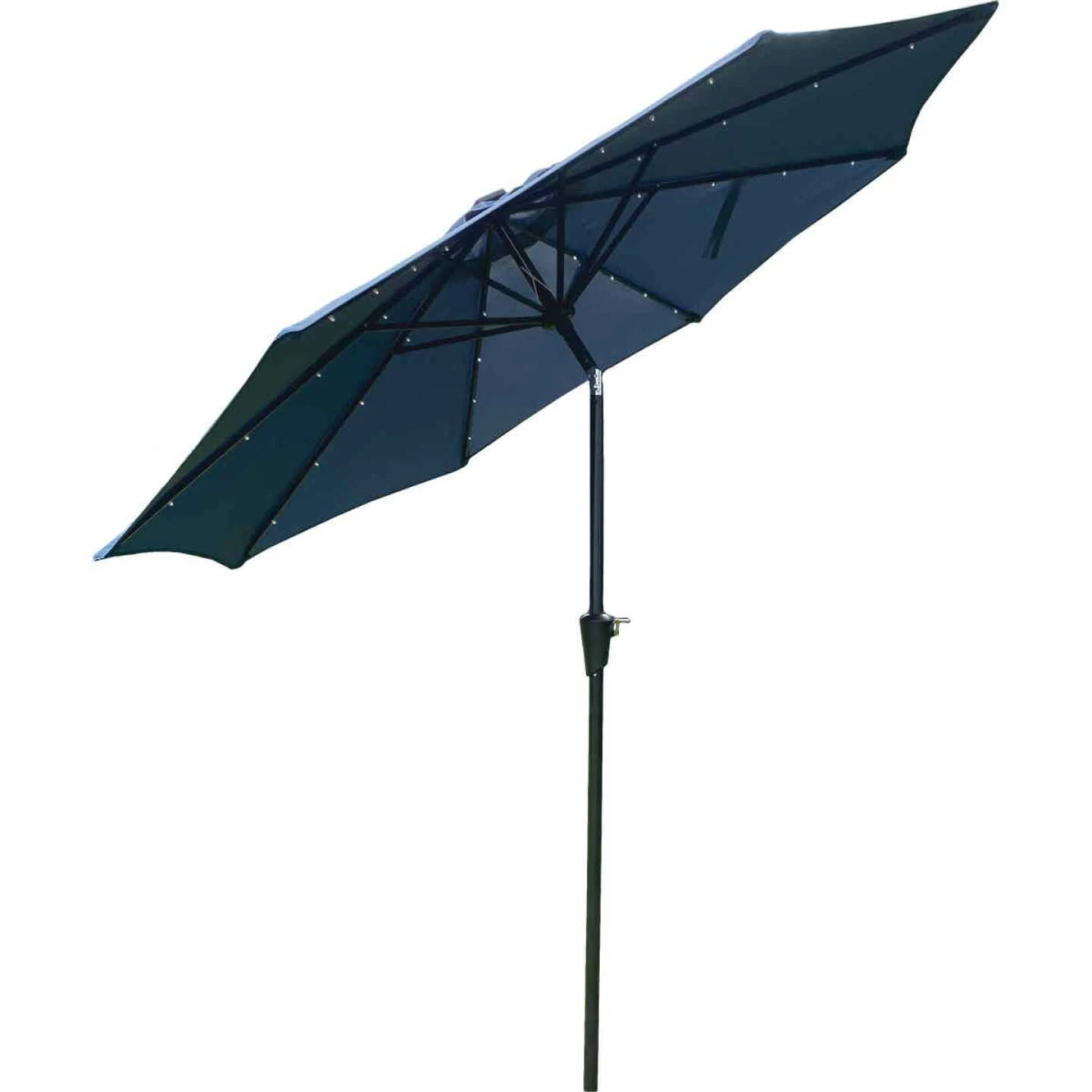 Outdoor Expressions 9 Ft. Aluminum Tilt/Crank Heather Blue Patio Umbrella With Solar LED Lights 1 Outdoor Expressions 9 Ft. Aluminum Tilt/Crank Heather Blue Patio Umbrella With Solar LED Lights