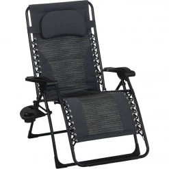 Outdoor Expressions Zero Gravity Deluxe Relaxer Gray Padded Chair With Cup Holder