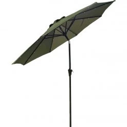 Outdoor Expressions 9 Ft. Aluminum Tilt/Crank Heather Green Patio Umbrella With Solar LED Lights