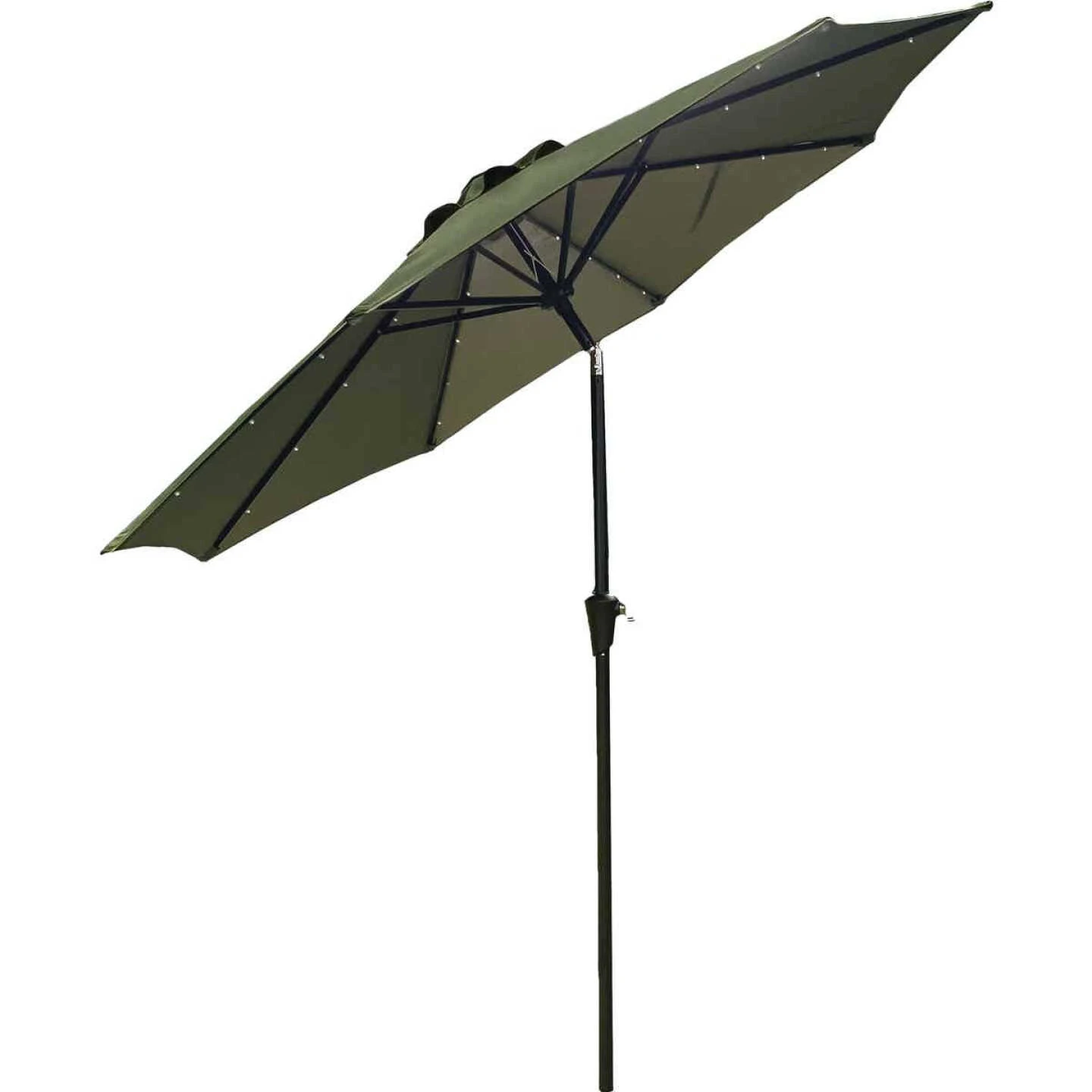 Outdoor Expressions 9 Ft. Aluminum Tilt/Crank Heather Green Patio Umbrella With Solar LED Lights 1 Outdoor Expressions 9 Ft. Aluminum Tilt/Crank Heather Green Patio Umbrella With Solar LED Lights