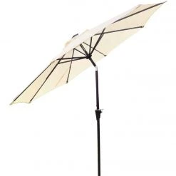 Outdoor Expressions 9 Ft. Aluminum Tilt/Crank Cream Patio Umbrella With Solar LED Lights