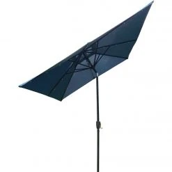 Outdoor Expressions Sales Shop 47 Outdoor Expressions 9 Ft. X 7 Ft. Rectangular Aluminum Tilt/Crank Heather Blue Patio Umbrella With Solar LED Lights