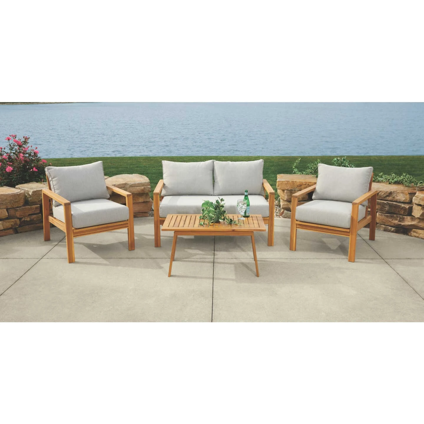 Outdoor Expressions Sutton 4-Piece Acacia Wood Chat Set 2 Outdoor Expressions Sutton 4-Piece Acacia Wood Chat Set - Image 2