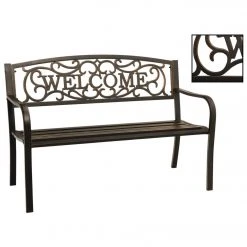 Outdoor Expressions 50 In. Black Steel Welcome Steel Bench